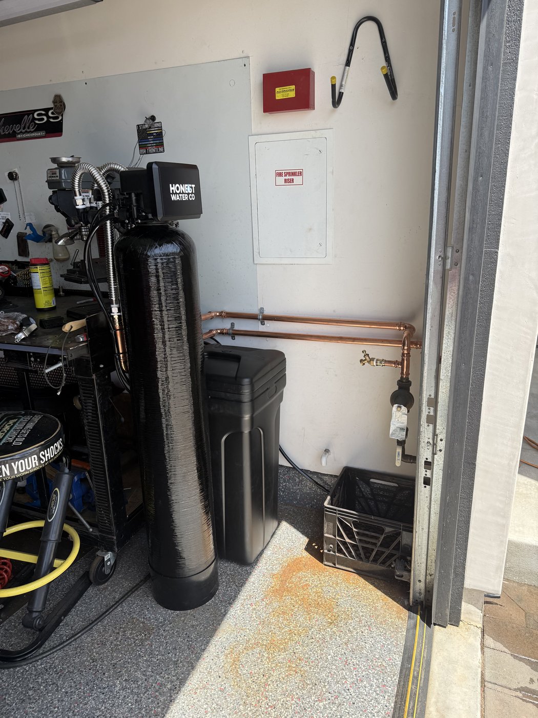 Honest Water Co garage water softener installation with copper plumbing in Southern California