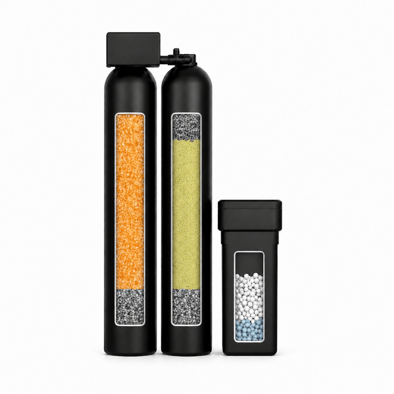 Well water treatment dual-tank system for Southern California private wells — removes iron, sulfur, sediment, and hardness — Honest Water Co